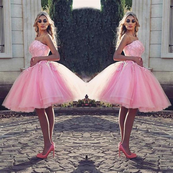 Jolie robe de bal courte robe de bal bustier rose dentelle perlée appliques longueur au genou robe de soirée cocktail bouffante tulle soirée 248y