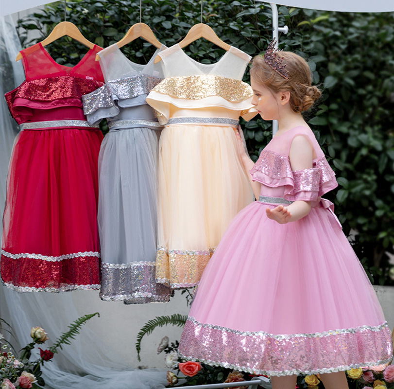 Pretty Silver Wine Champagne Pink Jewel Girl's Birthday/Party Dresses Girl's Pageant Dresses Flower Girl Dresses Girls Everyday Skirts Kids' Wear SZ 2-10 D409301