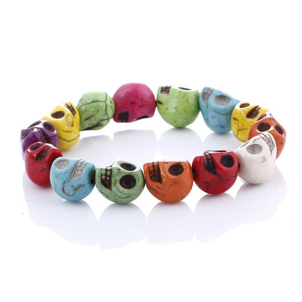 Pulsera de calavera Moda Piedras naturales Pulsera de cuentas de calavera Pulseira Cuentas de piedra de lava Bellamente Cuentas de piedra de ojo de tigre Pulsera de hombre