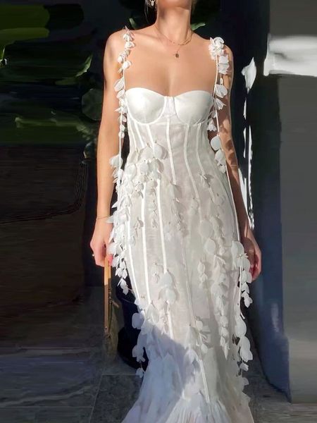 Bastante blanco sirena vestidos de noche correa de espagueti apliques de encaje mariposa tobillo longitud árabe baile ocasión vestido