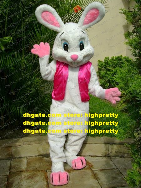 Bastante conejo blanco traje de la mascota del conejito de Pascua Mascotte Jackrabbit Hare Lepus con largas orejas rosas ojos azules No.1778 envío gratis