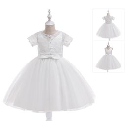 Bonitos tirantes blancos Vestidos de desfile para niña con cuello en V Vestidos para niña de flores Vestidos de fiesta/cumpleaños para niña Faldas de todos los días para niñas Ropa para niños SZ 2-10 D326181