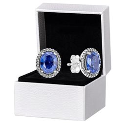 Mooie dames blauwe statement halo stud oorbellen authentiek 925 sterling zilveren originele doos voor bruiloft sieraden oorbel set1241030