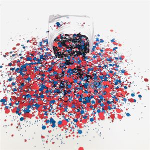 PrettyG 1 Doos Amerikaanse Vlag Kleur Serie Vorm Mix Glitter Nail Art Decoration Tumbler Handwerk Ambachten Festival Accessoires.