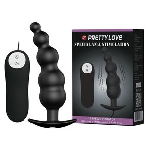 PrettyLove 12 Fonction Silicone Étanche Vibrant Butt Plug Perles Anales Spéciales Stimulation Produits de Sexe pour Couple Sex Toys 17402