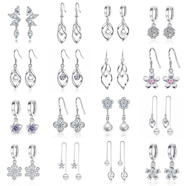 S925 Silver Hoop Cross Designer Boucles d'oreilles Retro Vintage Twar Twist Crystal Luxury Perle Sweet Fleur Boucle d'oreilles Boucle d'oreilles