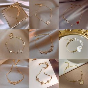 Prevent Allergy Micro Inlay Chapado en oro Pulsera de boda para mujeres Parejas Classic Crystal Butterfly Hand Jewelry Gifts Star Bracelet