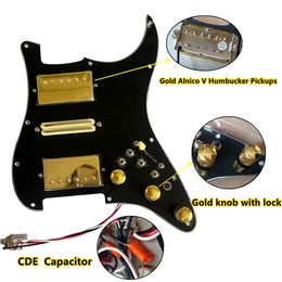 Précâblé HSH Multi Switch Pickguard set Gold Humbuceker Alnico V Micros DCR à haut rendement pour les pièces de guitare de style Strat Remplacer