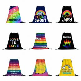 Pride Day Mth Sacs à cordon Rainbow Heart Theme Sport Sac à dos Love is Love LGBTQ Droits égaux Veet Strap Pocket Gros c6Hz #