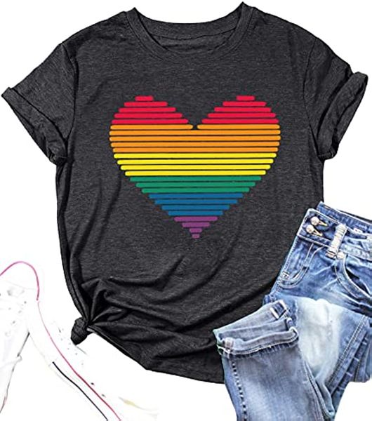 Chemises de fierté pour femmes Rainbows Heart Print T-shirt graphique LGBT Gay Pride T-shirts Vêtements Tops à manches courtes