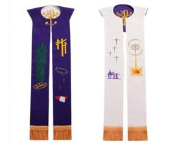 Estola de sacerdote Accesorios de disfraz de pastor Bufanda de iglesia Religiones Estolas reversibles para vestimentas Casulla bordada Clero PúrpuraW5460958