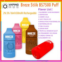 Primaire Breze Stiik BS7500 Puff Jetable E-cigarettes Mesh Coil 650mAh Batterie Vapeurs 2% 5% Niveau 16ml Pod Prérempli 12 Saveurs 7500 Puffs Vape Pen