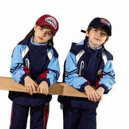 Conjunto de uniforme de escuela primaria, traje de asalto, deportes de otoño e invierno para niños, uniforme de clase, uniforme de jardín de infantes engrosado K9Yr #