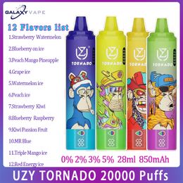 Primaire Uzy Bang Tornado 20000 Puff E Cigarette 850mAh Batterie rechargeable 28 ml POD PRÉFILET 12 FLAVOR