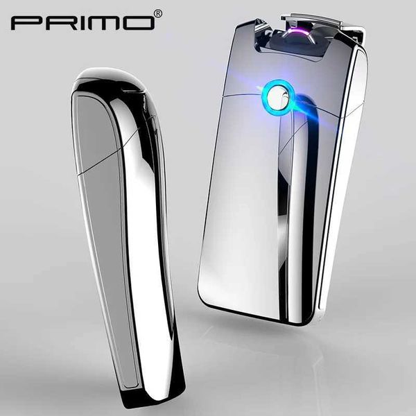 PRIMO – briquet USB à Arc électrique sensible au toucher, pour l'extérieur, coupe-vent, impulsion Plasma, sans flamme, affichage de puissance numérique, cadeau pour hommes