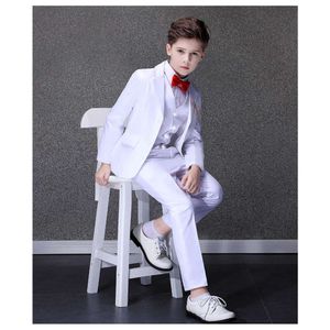 Prince Kids Foto Tuxedo Party Wear Tiener Diploma Verjaardag Kostuum Witte Dooppak Pak Flower Boys Wedding Jurk