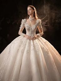 Princesse Une ligne robe de mariée 2024 chérie cou dentelle appliques balayage train grande taille robes de mariée sur mesure une ligne arabe dubaï dentelle de luxe robes de novias