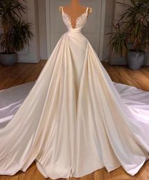 Princess A-Line Wedding Vestido 2024 Correas de cuello en V Appliques Crystals Satin Formal Bridal Gowns Bride Vestidos de Novia Robe de Mariee