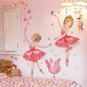 Autocollants muraux princesse et cygne pour chambres d'enfants filles, papier peint mignon danseuse de ballet fleur papillon, décoration de chambre de bébé 240112