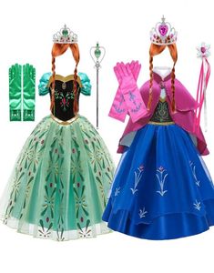 Princesse Anna Robe pour filles Snow Queen 2 Cosplay Robes Wig Kids Christmas Birthday Party Costume Baby Girl Clothes Accessory T9891608