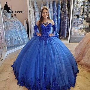 Princesse arabe bleu royal Quinceanera robes 2021 dentelle appliques perlée chérie robes de bal à lacets doux 16 robe de soirée 301A
