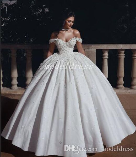 Princesa árabe vestido de fiesta vestidos de novia fuera del hombro hasta el suelo flores cuentas iglesia jardín vestido de novia más tamaño vestido de novia