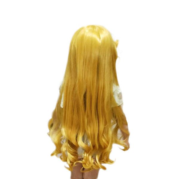 Princesse Aurora cos Sleeping Beauty Yellow Long Curly Cosplay Animation Animation Perruque Princesse Aurora Wig