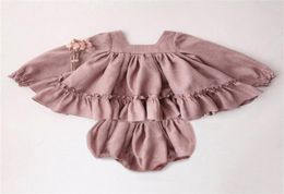 Princesa bebê meninas conjuntos de roupas verão primavera linho algodão meninas blusa inferior shorts 02 y roupas da menina do bebê 2205192571313