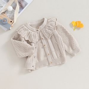 Princess Baby Girls Tricoted Cardigan Pull Coupte Coll Collier Crochet Crochet Clre Vêtements Outer Vérits d'hiver Kids Tops Tops 240409