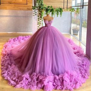 Princess Ball Jurk Prom -jurken met blootgestelde uitbenen ruche avondjurk lange gezwollen bodem meisjes optocht jurken op maat gemaakt
