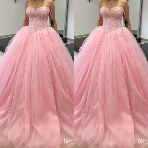 Princesse robe de bal Sweet 16 Party robes de Quinceanera jupe tutu rose chérie corset volants plus la taille 2019 filles débutante robes de bal