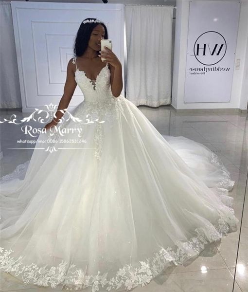 Princesse robe de bal Vintage dentelle robes de mariée 2020 Appliques paillettes perlées grande taille robe De Novia Gelinlik Trouwjurk Brida2646468