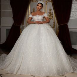 Princesa vestido de baile vestido de casamento 2024 árabe dubai lantejoulas contas fora do ombro inchado noiva vestidos formais feito sob encomenda