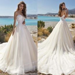 Prinses baljurk trouwjurk boho appliques lieverd vestido de noiva full length tule kant strand zomer bruidsjurken