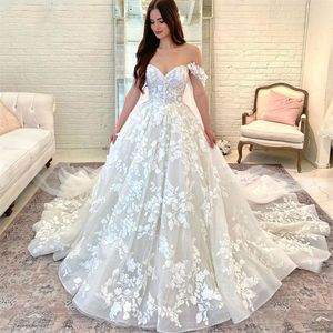 Princess Ball Jurk Trouwjurken 2024 Off schouders Appliques Lace Grieks romantische bruidsjurken Court Train Keltische extravagante bruid jurk Robe Mariage vrouw