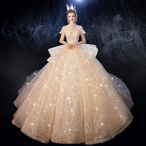 Princess Ball Jurk Trouwjurken Mouwloze hoge kraag 3D Lace Penquins Appliques Sweep Train Lace-Up Bridal Ghowns Celebrity jurken plus size op maat gemaakte D502401