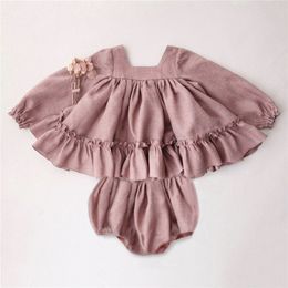 Prinseskleding Sets Summer Spring Linnen Katoen Girls Blouse Bodem Shorts 02 Y Baby Girl Clothing Outfits 220607