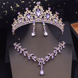 Ensembles de bijoux de mariée couronne de princesse pour filles, diadèmes bleus, collier ras du cou, robe de mariée, accessoires de bal, 240401