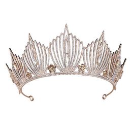 Princess Crown Wedding Bridal Sirène King Queen Baroque Gold Crystal Crown Band Anniversaire Femmes Hair Bijoux Tiare for Girls W260M