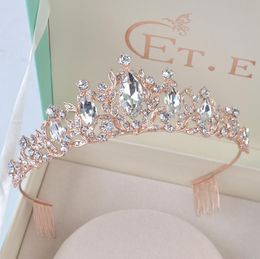 Princess Crystal Rose Gold Tiaras and Crowns Bandband Girls Love Bridal Prom Wedding Party Accessories Hair Bijoux MX2007274362072