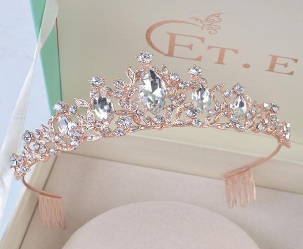Princess Crystal Rose Gold Tiaras and Crowns Bandband Girls Love Bridal Prom Wedding Party Accessories Hair Bijoux MX2007275615517
