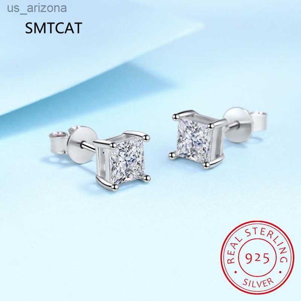 Princesse Cut 2CT Diamant Test Réussi Moissanite Rhodium Plaqué 925 Argent D Couleur Moissanite Boucles D'oreilles Bijoux Couple Cadeau L230620