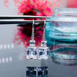 Princess cut 5ct Lab Diamond Dangle Earring Real 925 Sterling zilveren Sieraden Party Wedding Drop Oorbellen voor Vrouwen Bruidscadeau