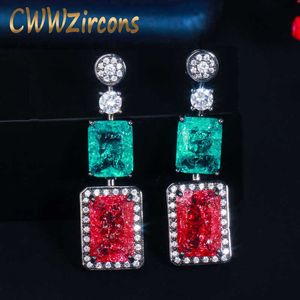 Princesse coupe rouge bleu cubique zircone cristal balancent goutte longue Vintage boucles d'oreilles de mariage pour les mariées fête bijoux CZ758 210714