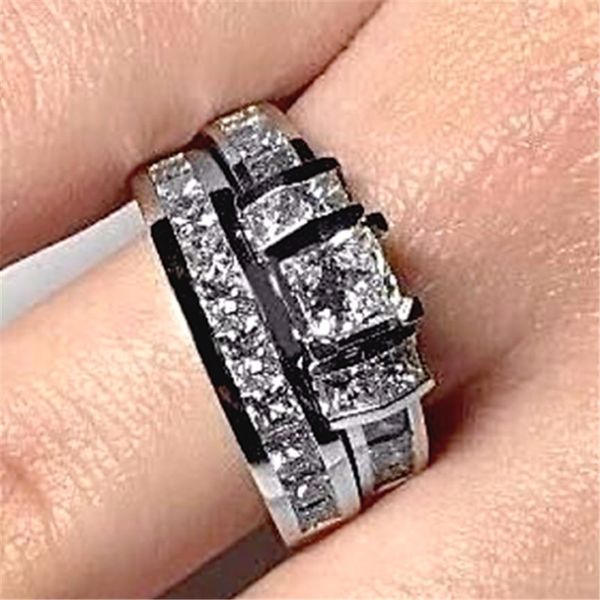 Princess Cut Ring Set 925 STERLING Silver Ring Diamond Engagement Engagement Band de mariage pour femmes Best Best Gift