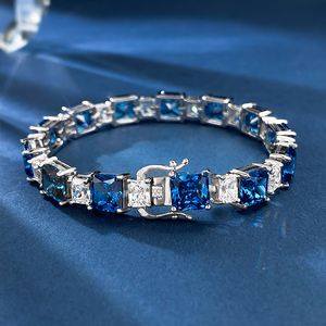 Princesse Cut Sapphire Diamond Bangle Bracelet 100% Réel 925 Sterling Silver Bracelets De Mariage pour Femmes Hommes Bijoux De Fiançailles