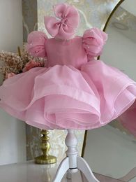 Princesa linda rosa vestidos de niña de flores nuevo vestido de fiesta de tul pequeños vestidos de cumpleaños para niños 2024 Apliques de encaje floral en 3D Fiesta de cumpleaños para niños Vestido formal para niños pequeños