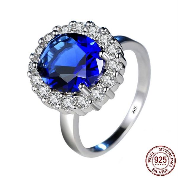 Anillos de compromiso de circonita cúbica azul de la princesa Diana William Kate para mujer, anillo de boda de Plata de Ley 925, regalo de joyería XR234201t