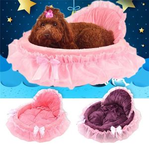 Prinses Hond Bed Zachte Bank Voor Kleine Honden Roze Kant Puppy Huis Huisdier Doggy Teddy Beddengoed Kat Hond Bedden nest Mat Kennels267Q