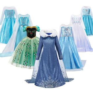 Princess -jurk voor meisje Anna Elsa kostuum Sneeuwkoningin Rapunzel Belle Jasmine Fancy Misguis Children Halloween Kleding 240416